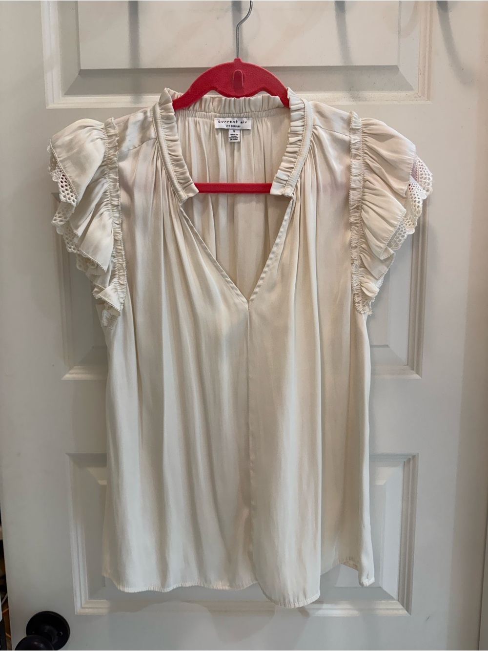 Current Air Cream Ruffle Sleeve Women's Top